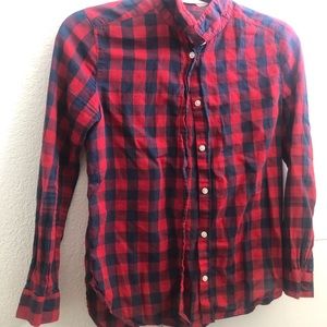 Size 11/12: Boy Button-Up Red/Black Plaid Shirt